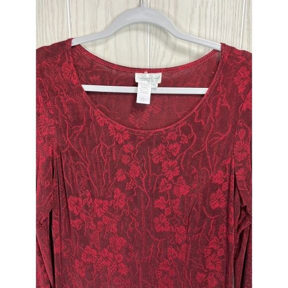 Vtg Coldwater Creek Dress Sz Petite Small Red Black Maxi Long Sleeve Whimsigoth - Picture 2 of 7